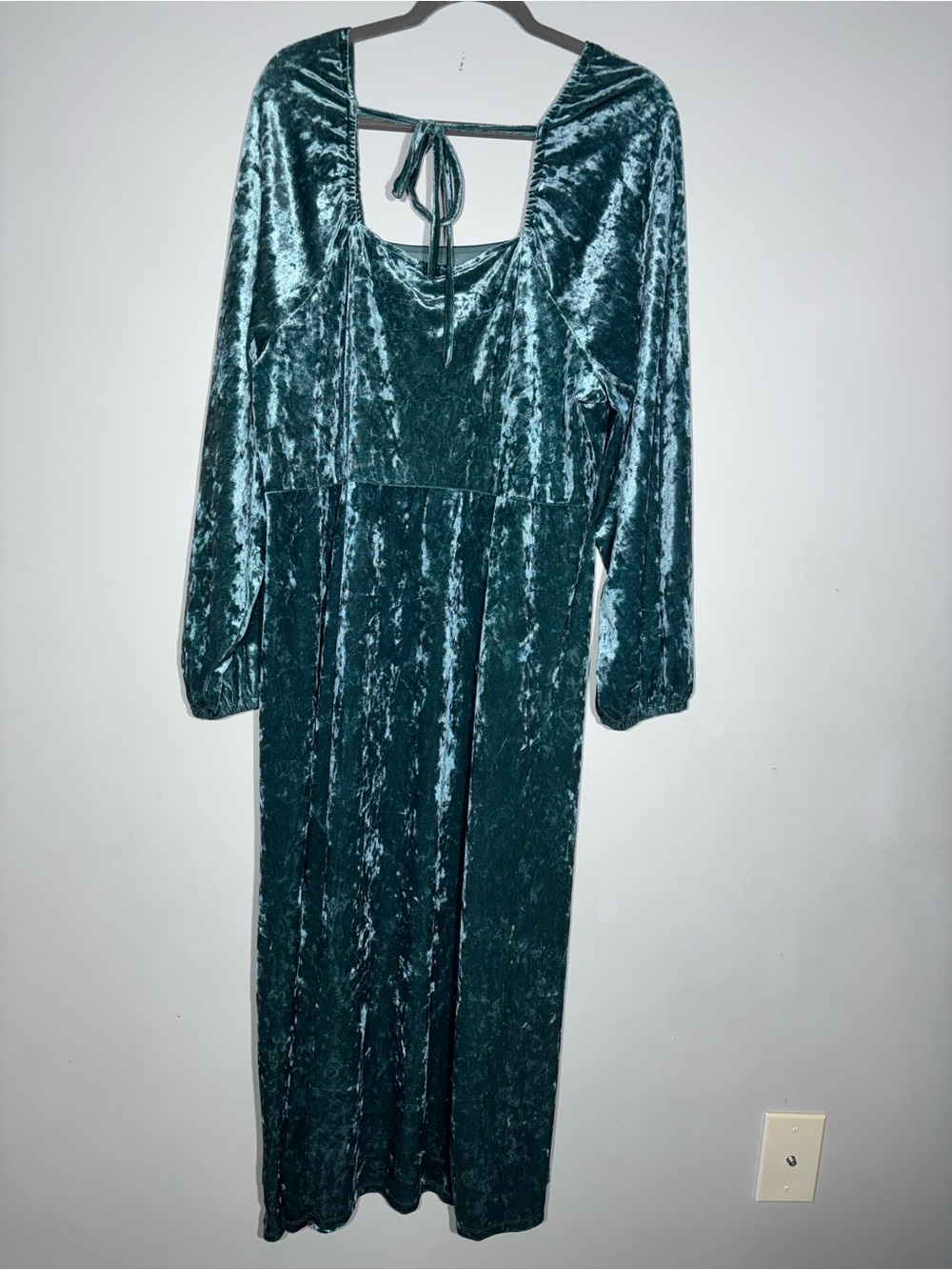 Ava & Viv Crushed Velvet Maxi Dress Size 1X  Long Sleeve Square Neck NWT Teal - Picture 5 of 10